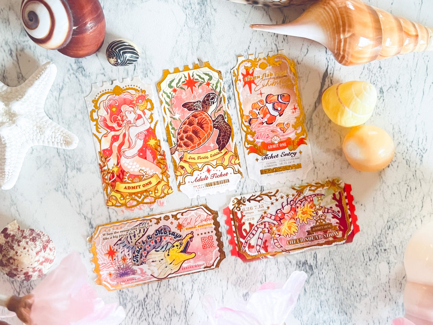 GOLD FOIL Coral Ticket Washi Tape
