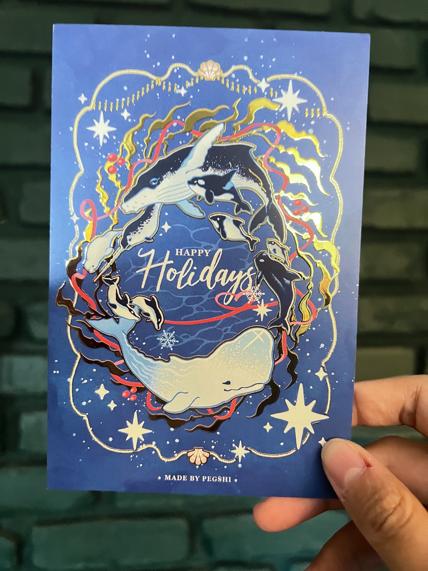 Whales - Happy Holdiays Postcard