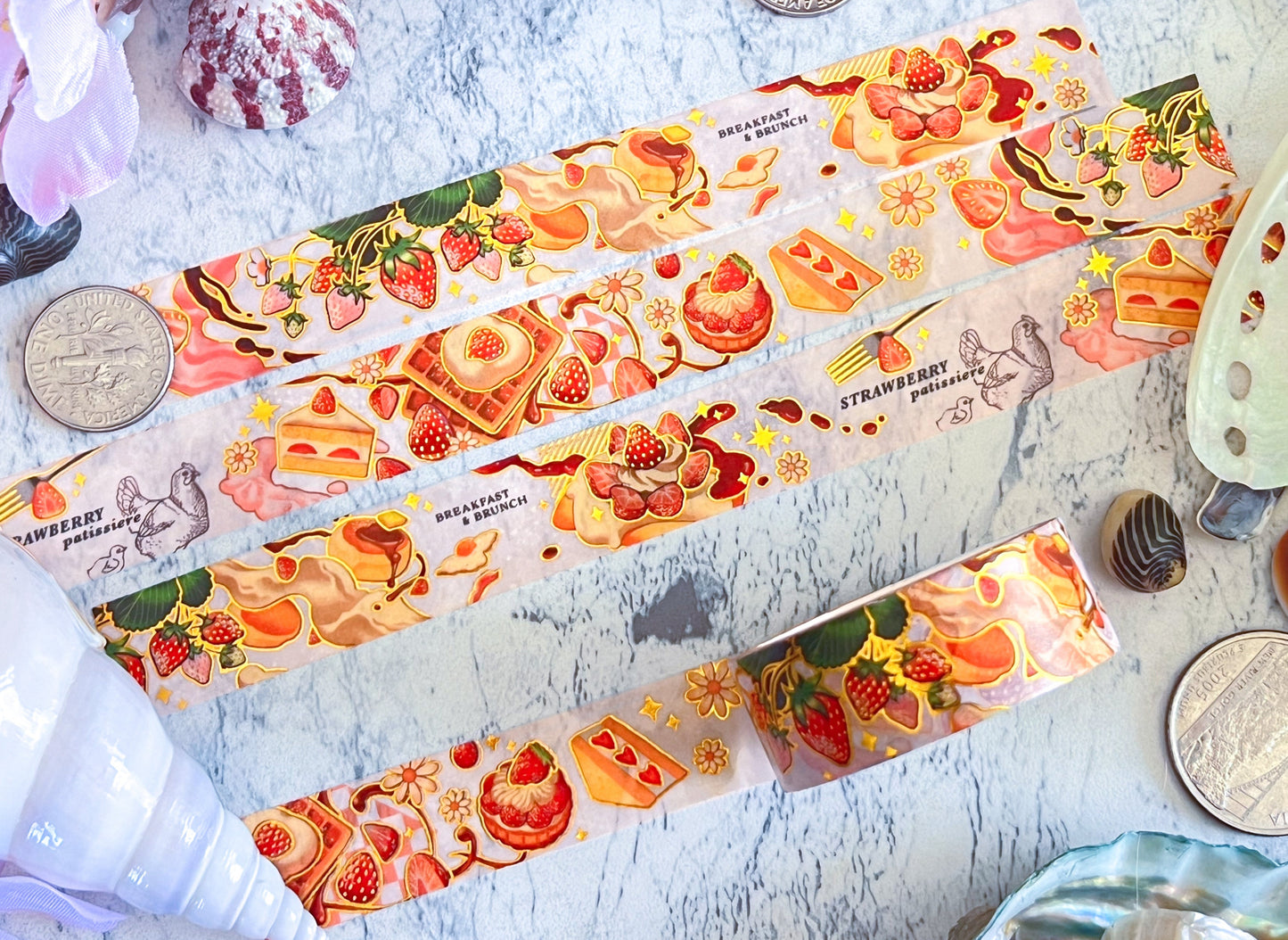 GOLD FOIL Strawberry Washi Tape