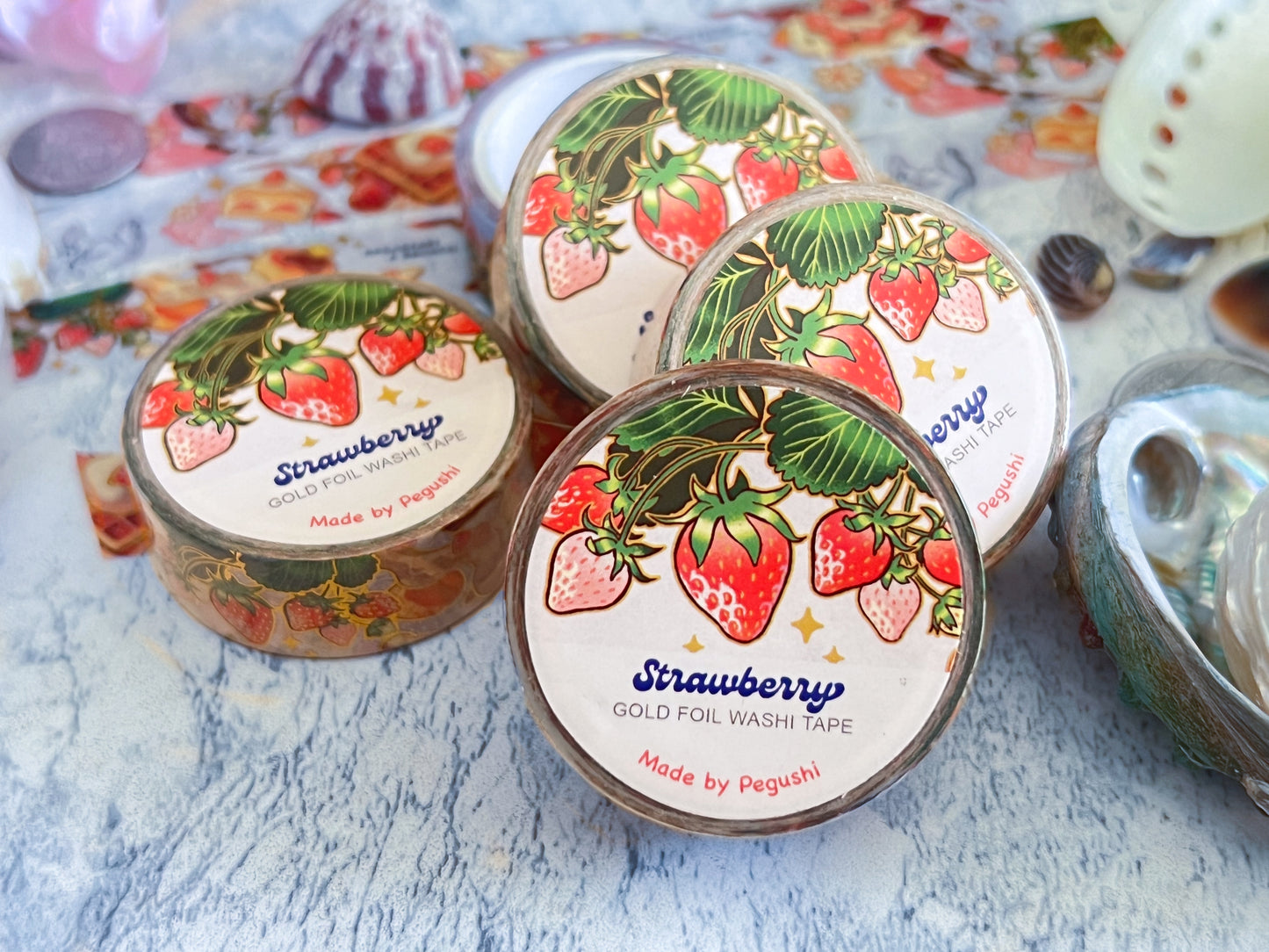GOLD FOIL Strawberry Washi Tape