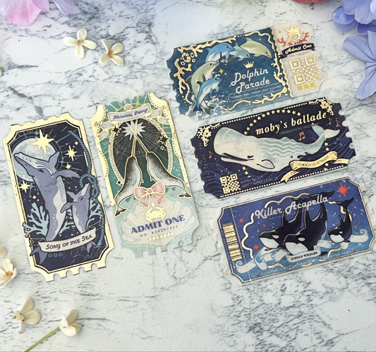 Gold Foil Whales Ticket Washi Tape (6-Pack)